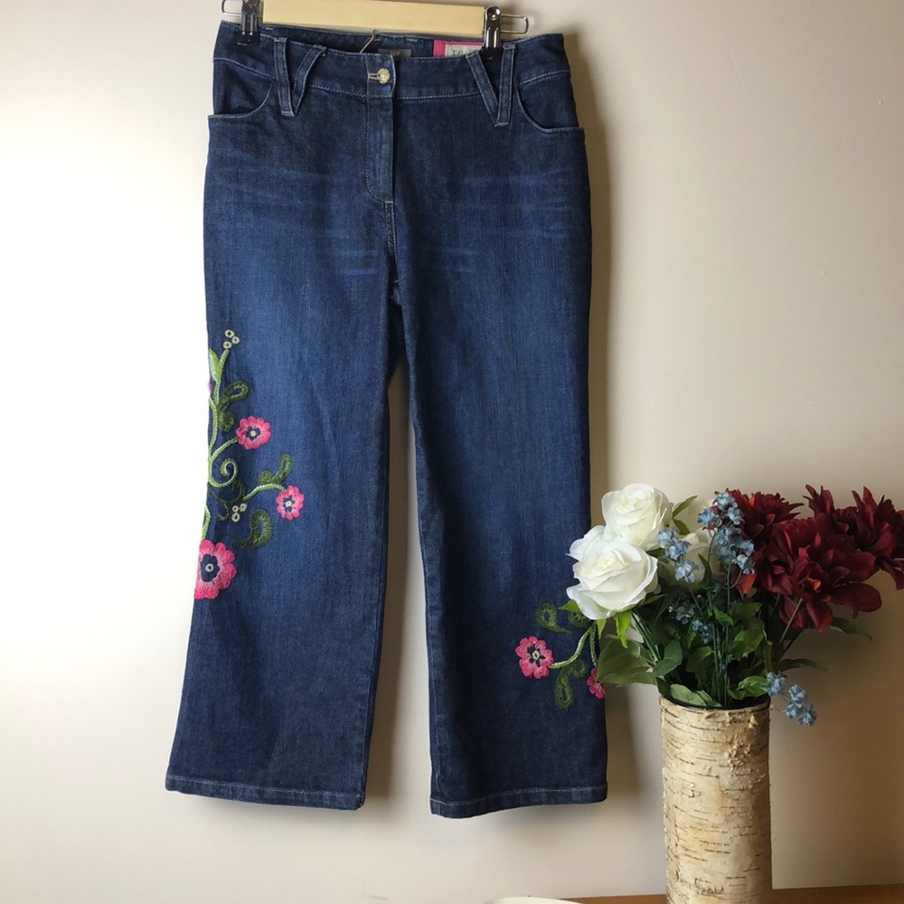 J. Jill Capris Floral Embroidered Denim Blue Jean